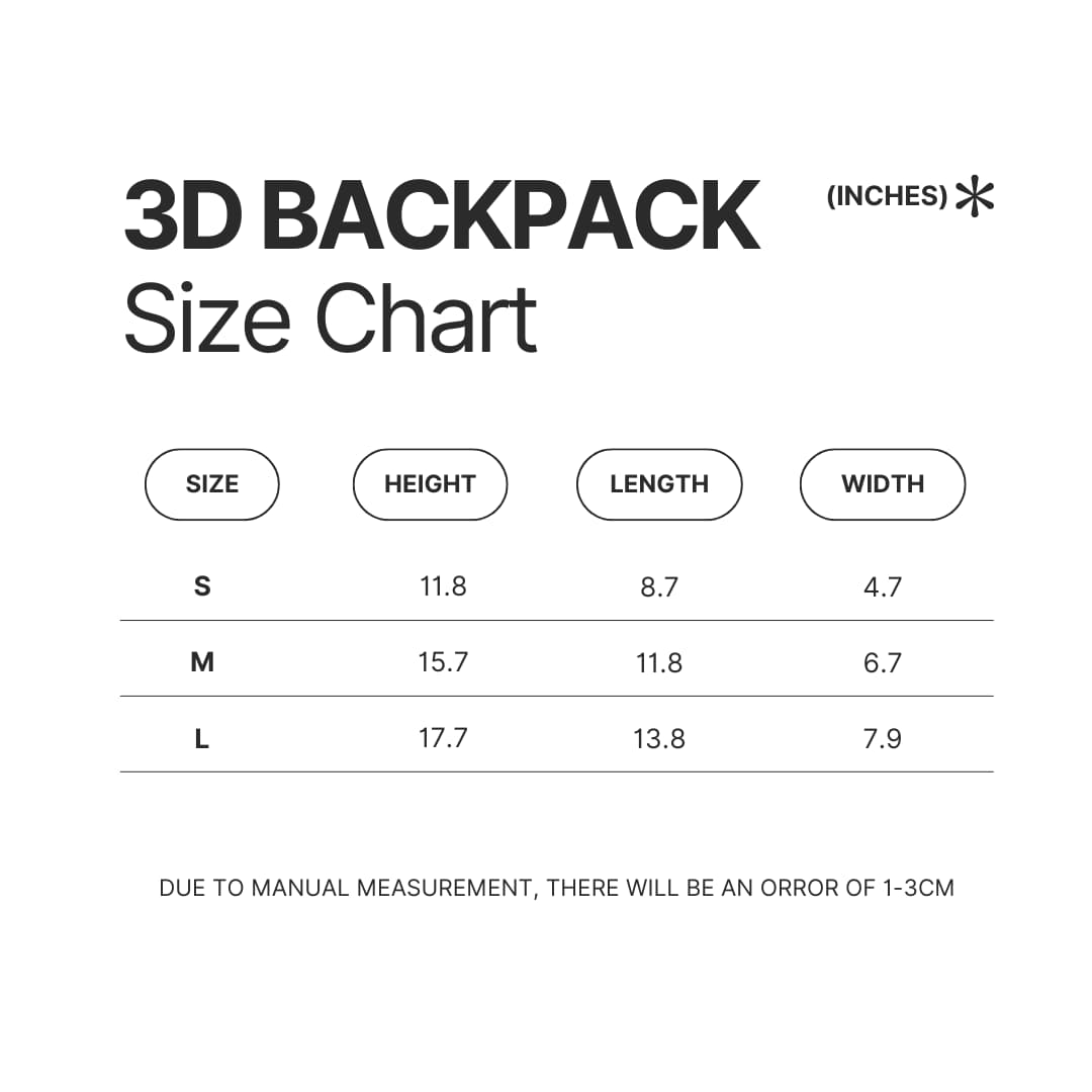 3D Backpack Size Chart - Undead Unluck Store