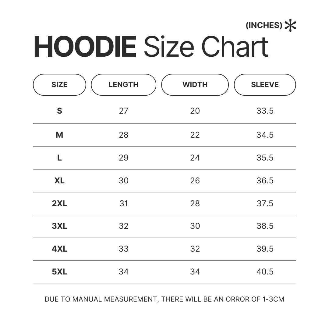 Hoodie Size Chart - Undead Unluck Store