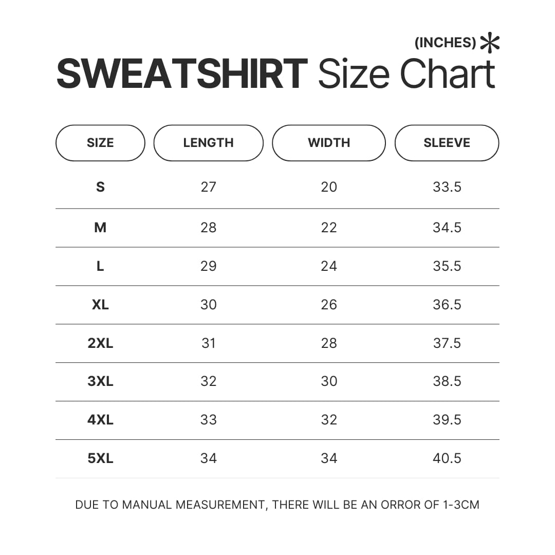 Sweatshirt Size Chart - Undead Unluck Store