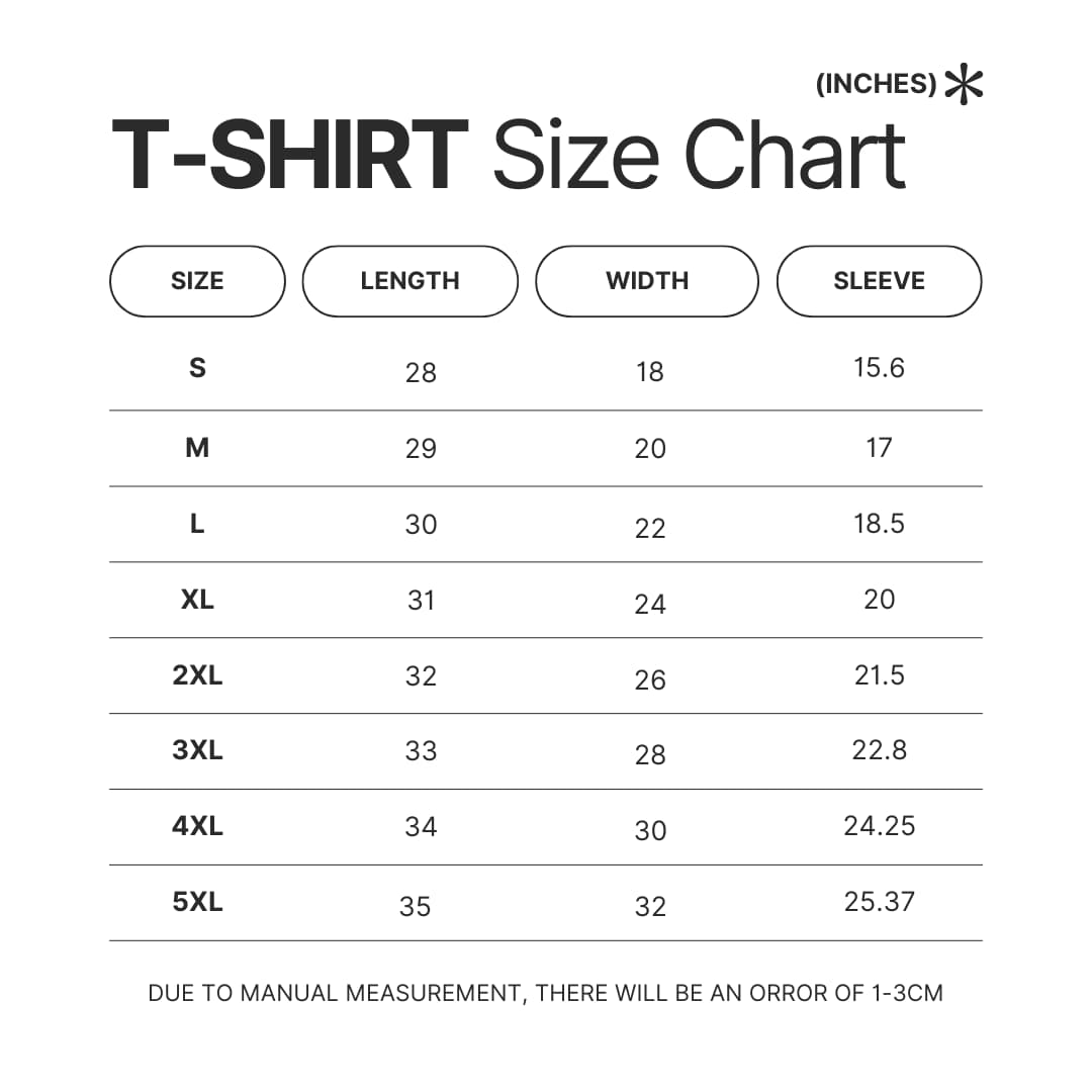T shirt Size Chart - Undead Unluck Store